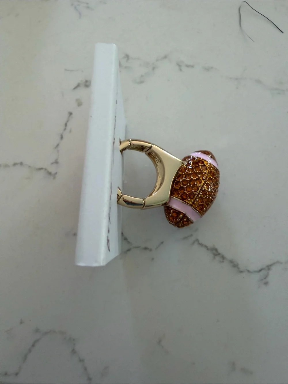 Betsey Johnson Pink Enamel & Amber Crystal Football Ring